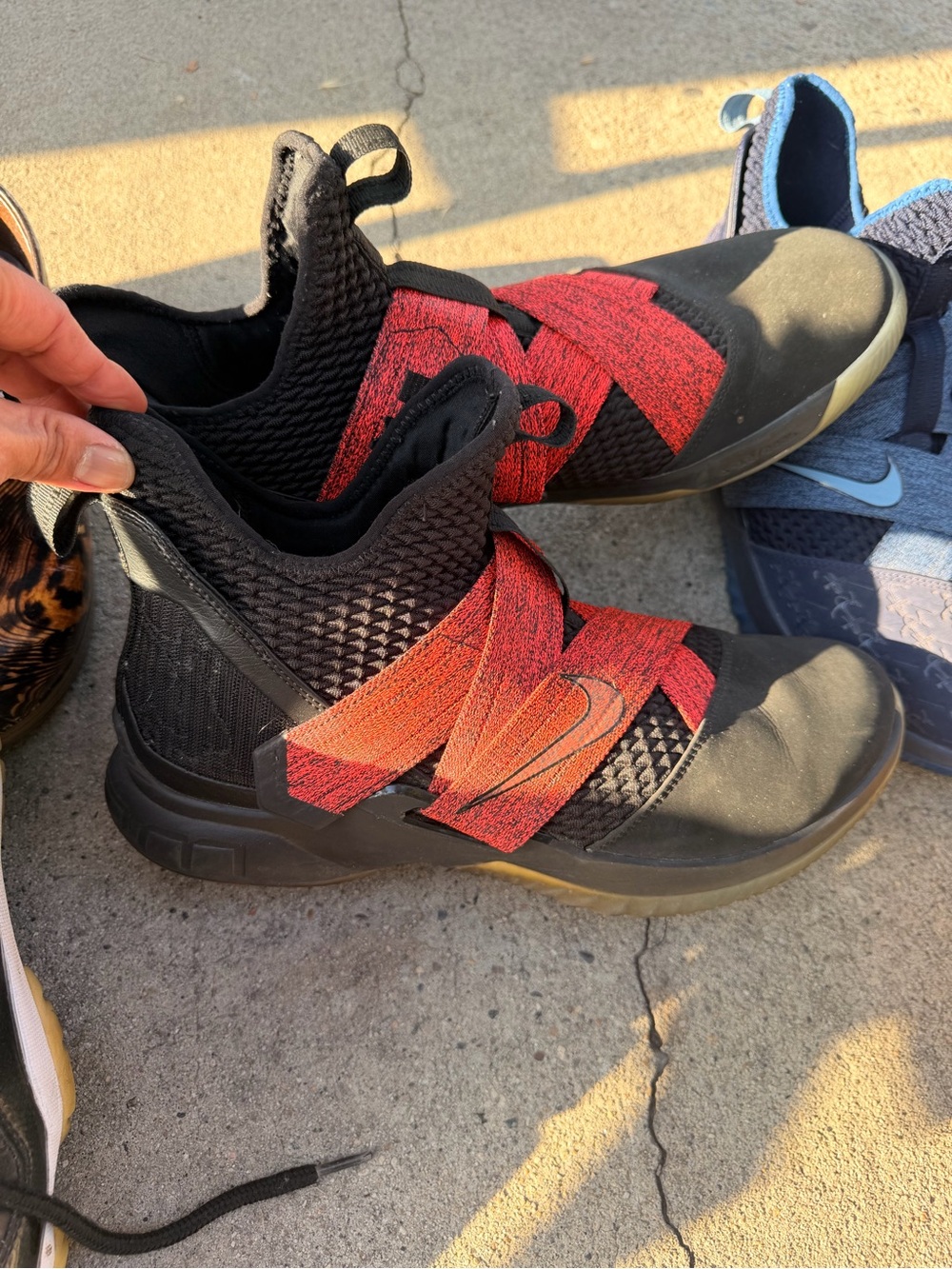 Nike Black with Red Crossover Strap Basketball Sneakers